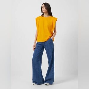 FRENCH CONNECTION Padded Shoulder Crepe Jersey Tshirt